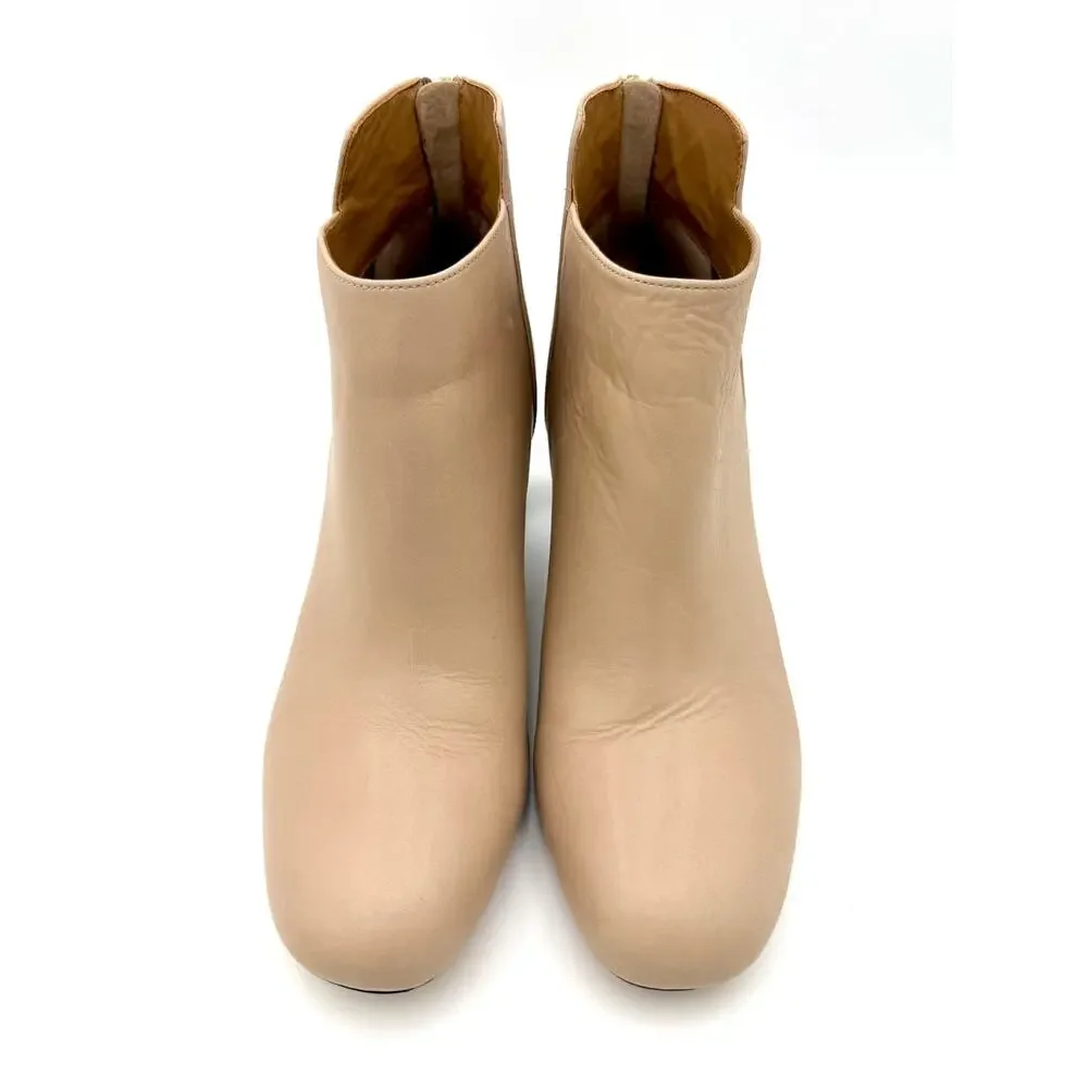 Calvin Klein Lorah Ankle Boots Cream Leather Size 8 Clear Block Heel